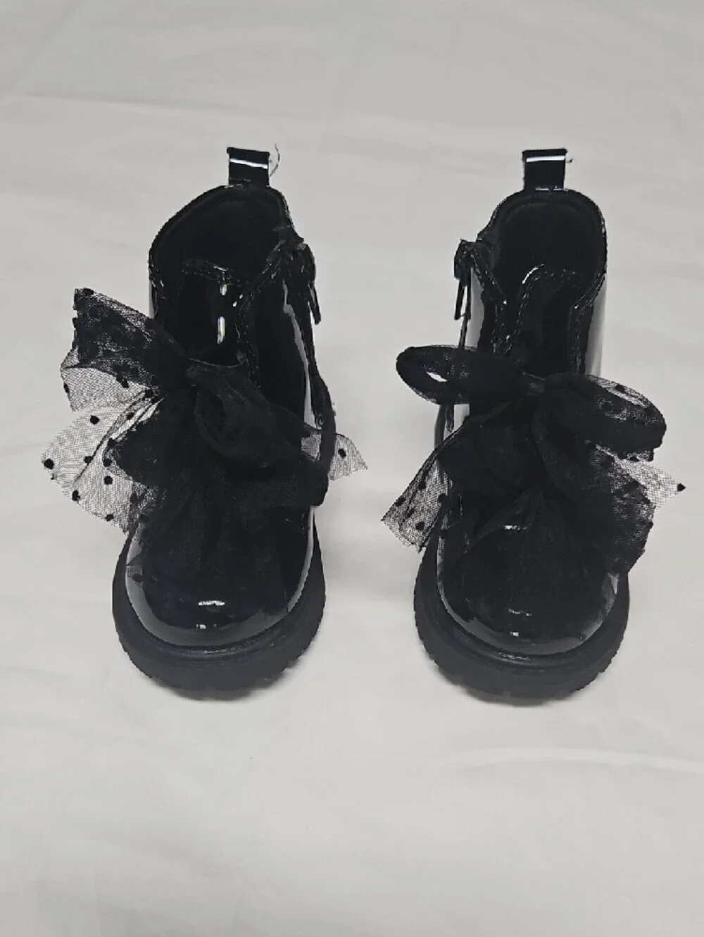 Jessica Simpson Daria Baby Patent Black Girls' Zipper Boots Tulle Bows Size 5